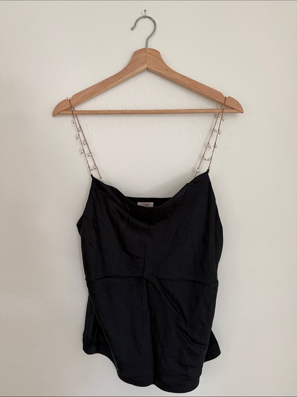 Cami NYC Black Satin Cami with Chain Spaghetti Straps